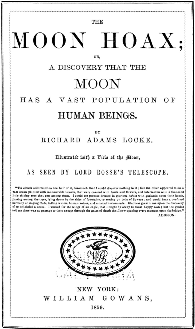 Title page of the 1859 reprint crediting Richard Adams Locke as author of The Moon Hoax